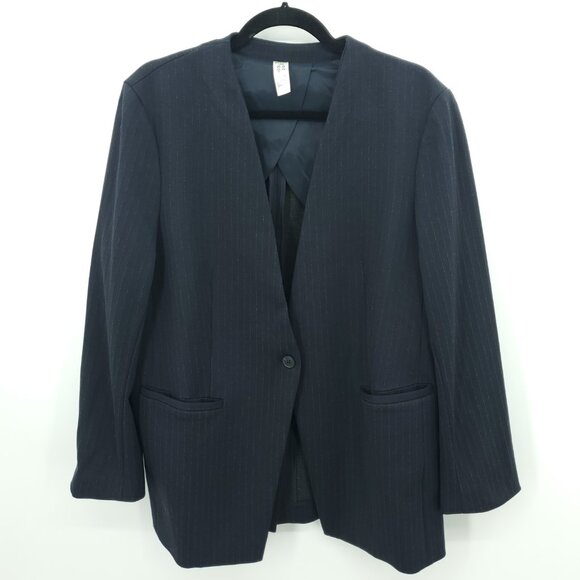 Spanx Collarless Oversize Ponte Knit Blazer L Navy Blue Pinstripe - Picture 3 of 16